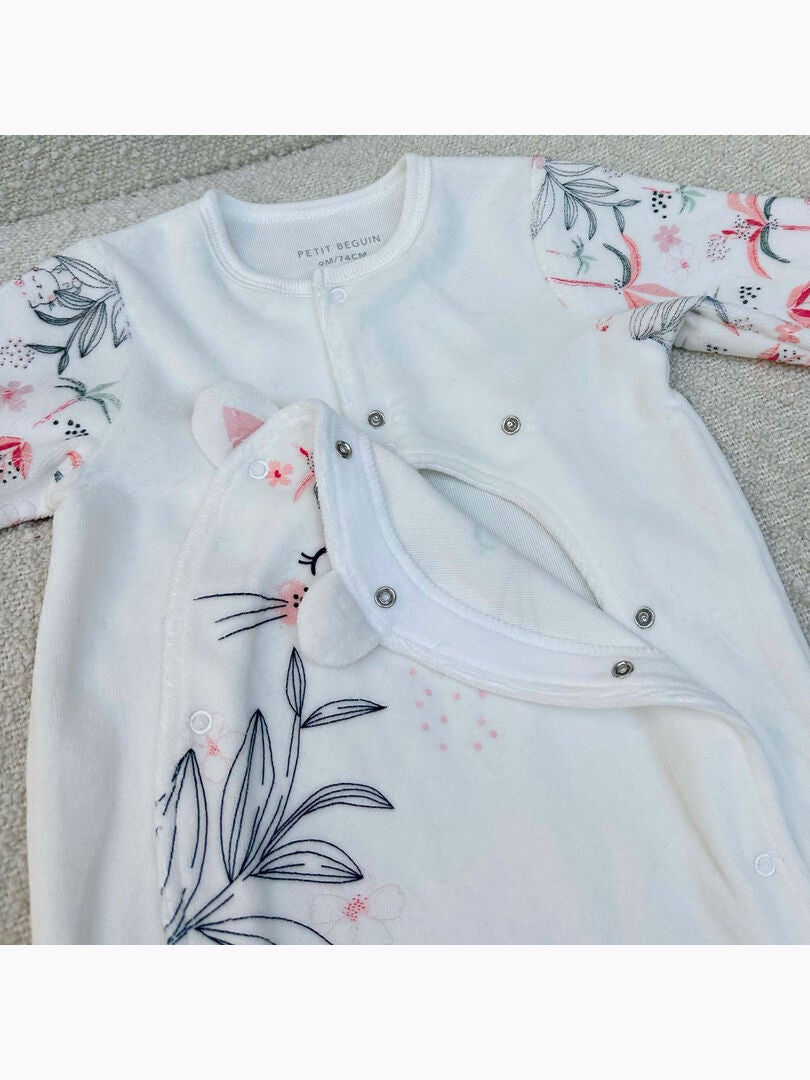Pyjama Bébé En Velours – Ouverture Pont, Motif Renarde, Doux Et Confortable - 3