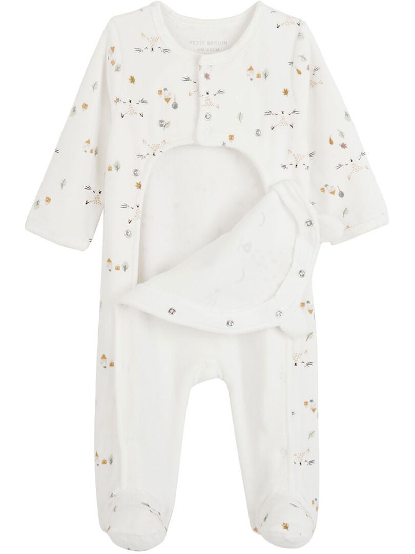 Pyjama Bébé En Velours Ouverture Pont - Imprimé Bisous, Doux Et Confortable - Label OEKO-TEX - 9