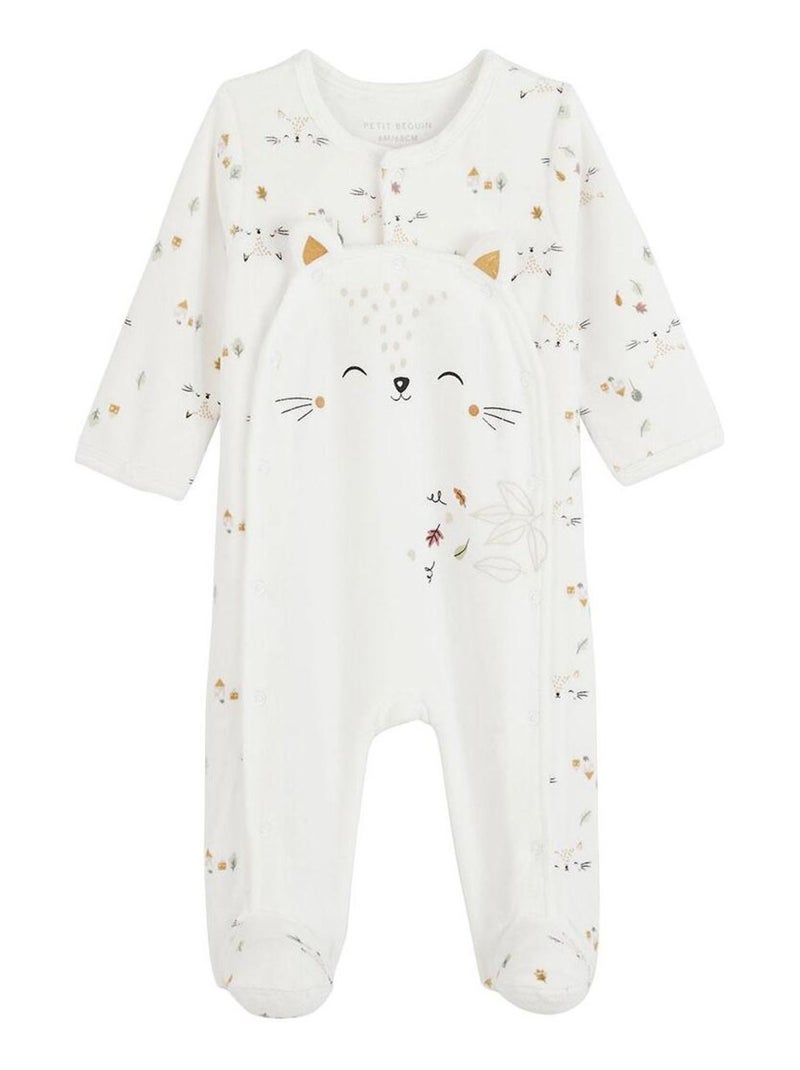 Pyjama bébé en velours ouverture pont Bisous Ecru - Kiabi