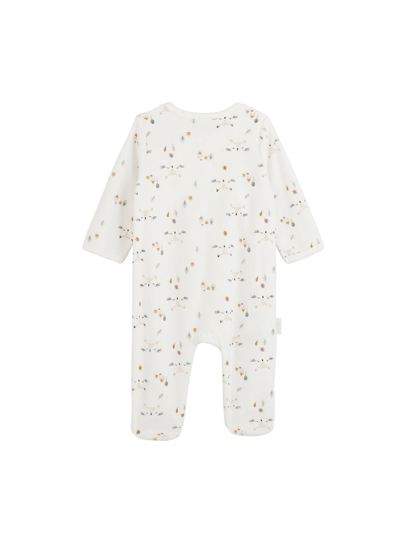 Pyjama bébé en velours ouverture pont Bisous Ecru - Kiabi