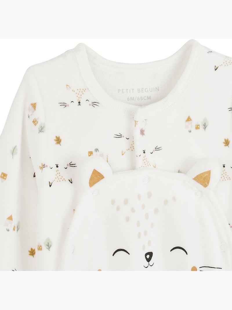 Pyjama bébé en velours ouverture pont Bisous Ecru - Kiabi