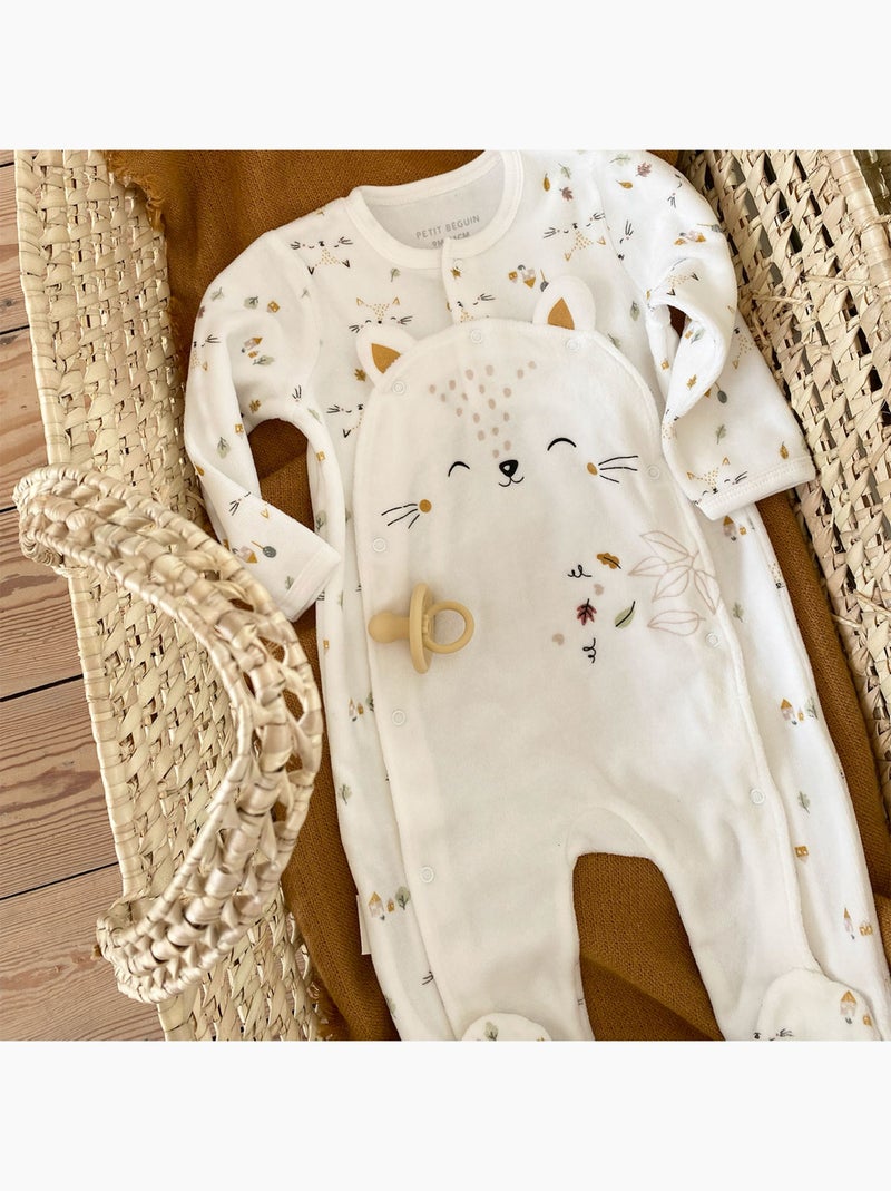 Pyjama bébé en velours ouverture pont Bisous Ecru - Kiabi