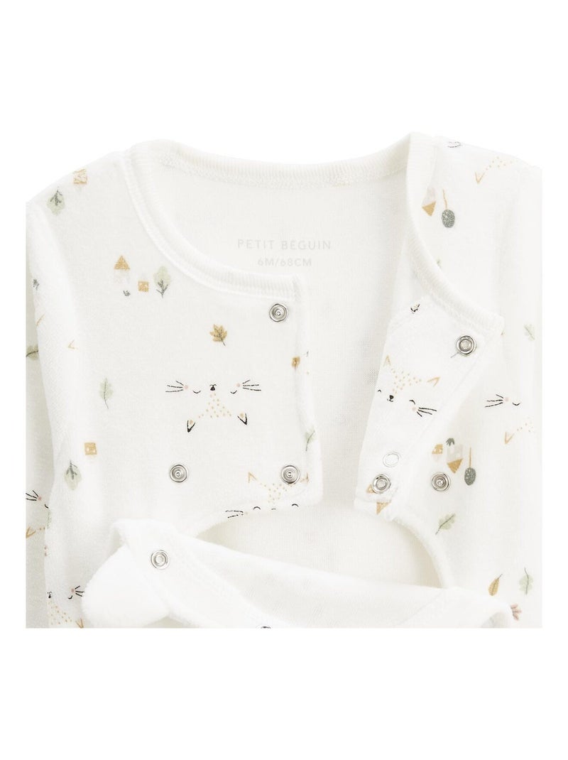 Pyjama bébé en velours ouverture pont Bisous Ecru - Kiabi