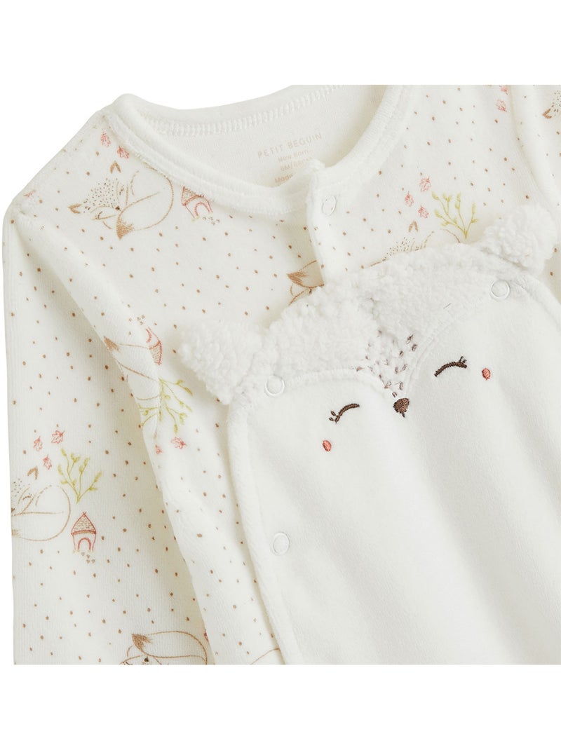 Pyjama bébé en velours ouverture pont Doucette Ecru - Kiabi