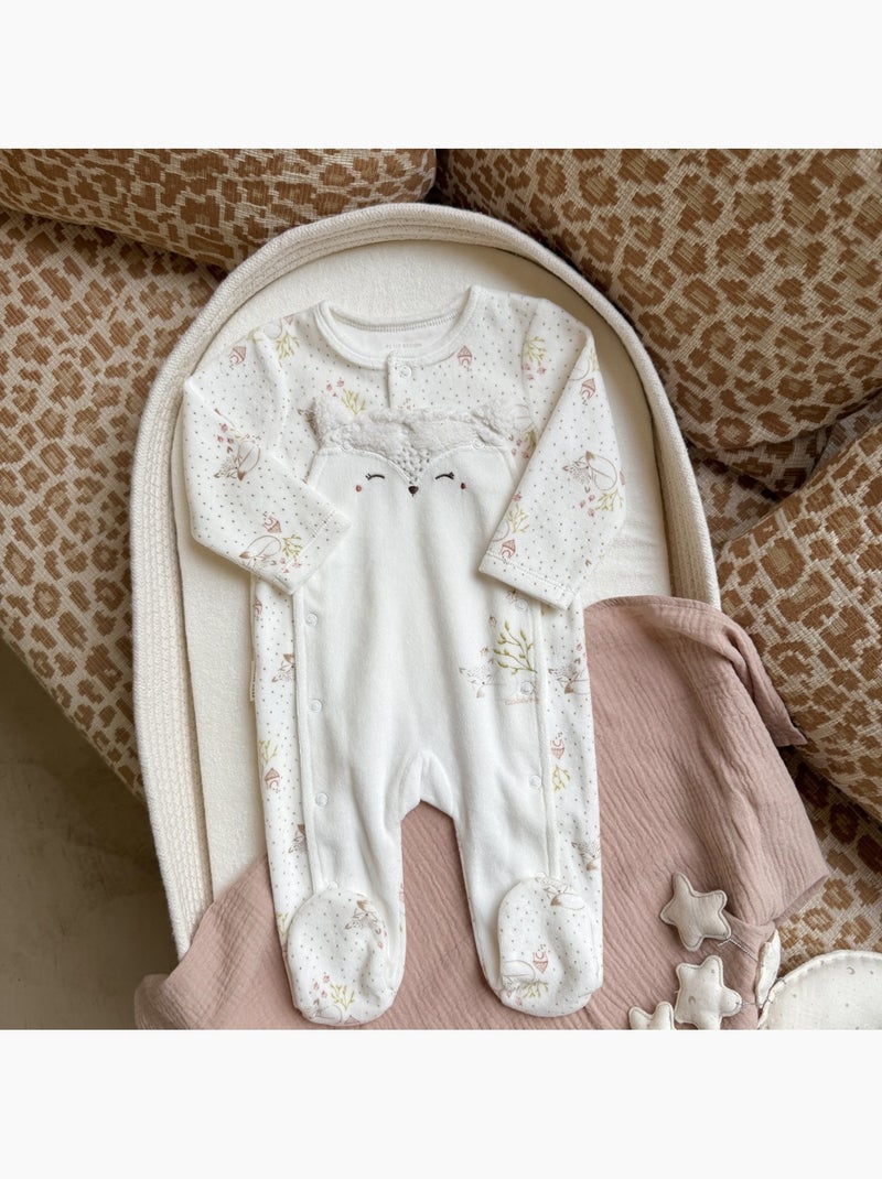 Pyjama bébé en velours ouverture pont Doucette Ecru - Kiabi