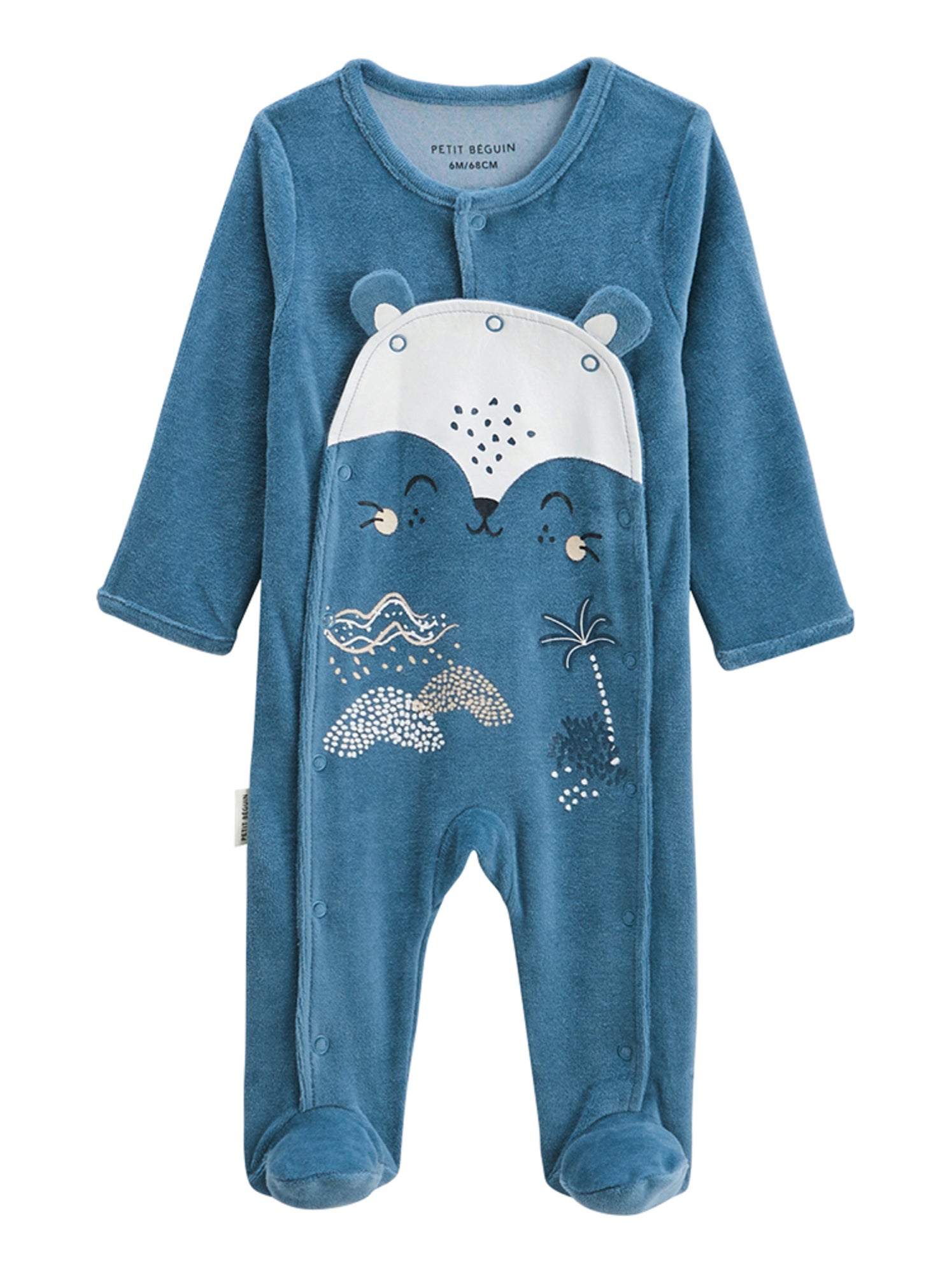 Pyjama Bébé En Velours Ouverture Pont - Imprimé Bisous, Doux Et Confortable - Label OEKO-TEX - 6