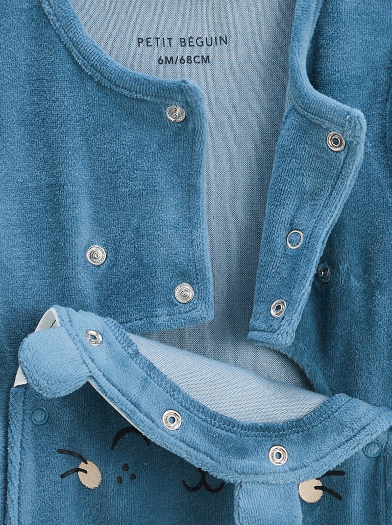 Pyjama bébé en velours ouverture pont Dune Valley Bleu - Kiabi