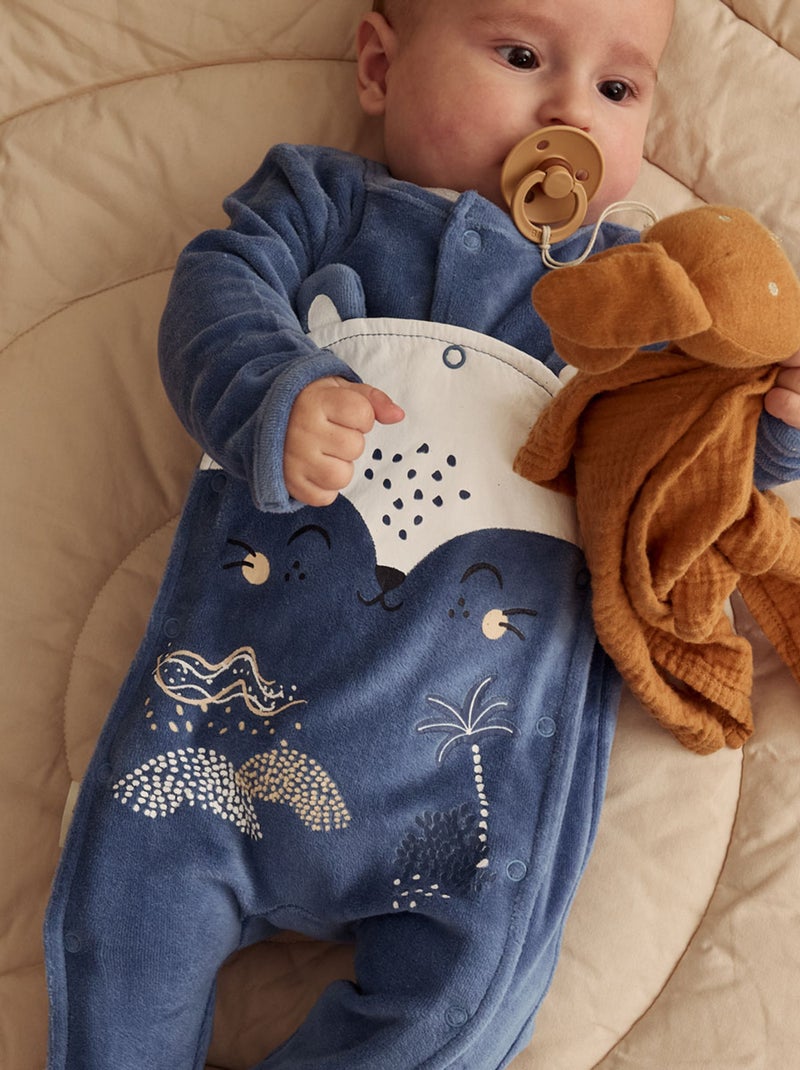 Pyjama bébé en velours ouverture pont Dune Valley Bleu - Kiabi