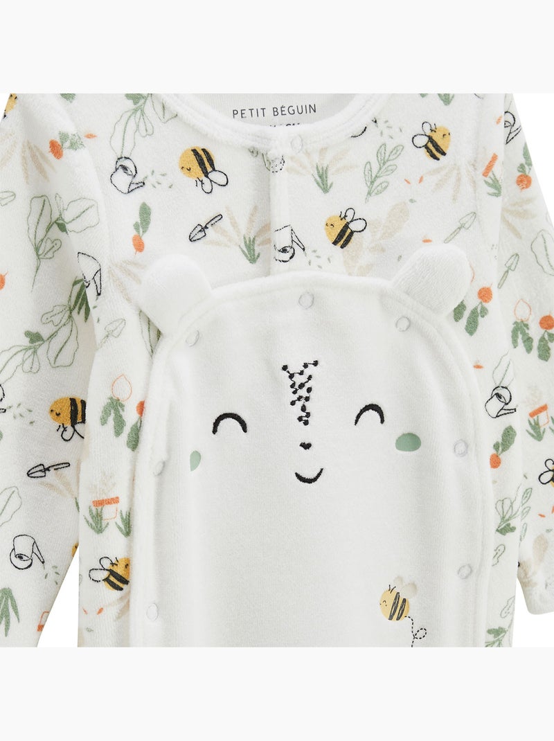 Pyjama bébé en velours ouverture pont Eden Beige - Kiabi