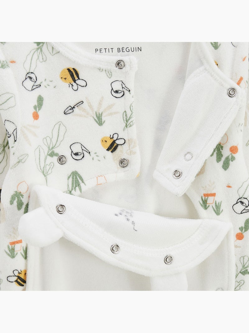 Pyjama bébé en velours ouverture pont Eden Beige - Kiabi