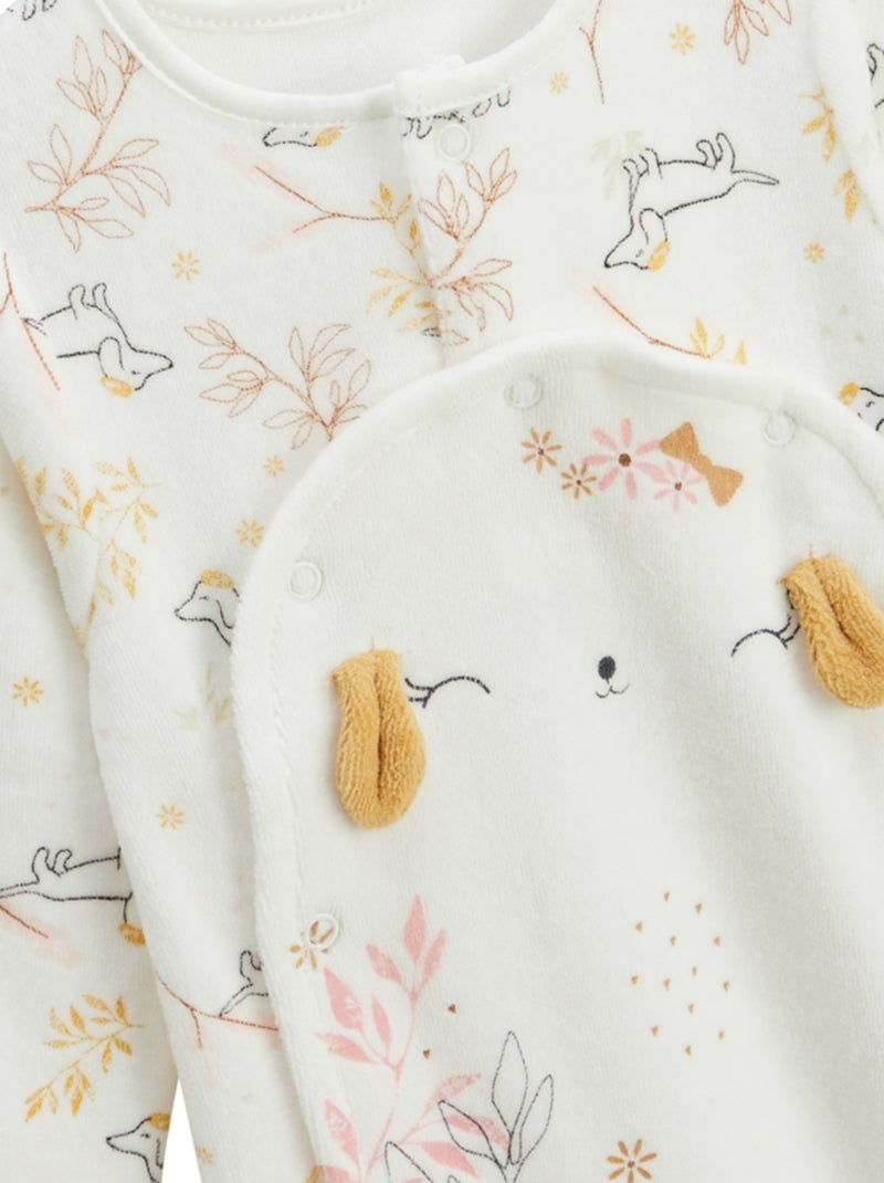 Pyjama bébé en velours ouverture pont Emilie Ecru - Kiabi