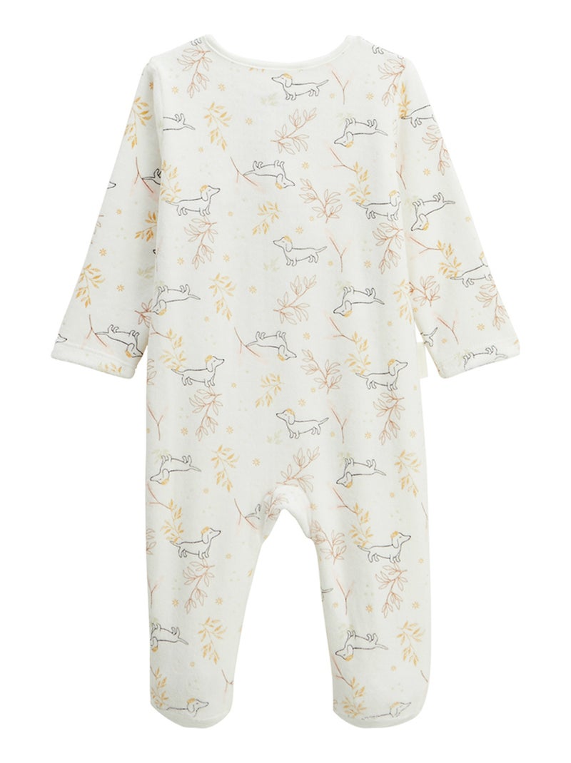 Pyjama bébé en velours ouverture pont Emilie Ecru - Kiabi