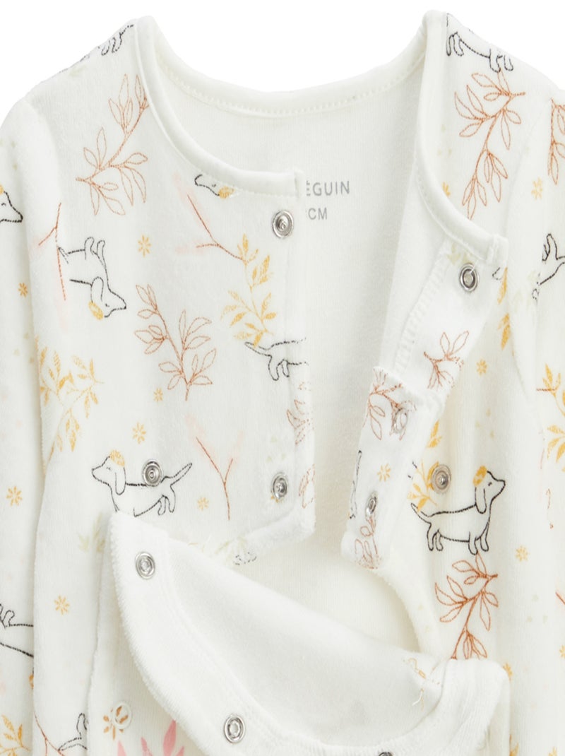 Pyjama bébé en velours ouverture pont Emilie Ecru - Kiabi