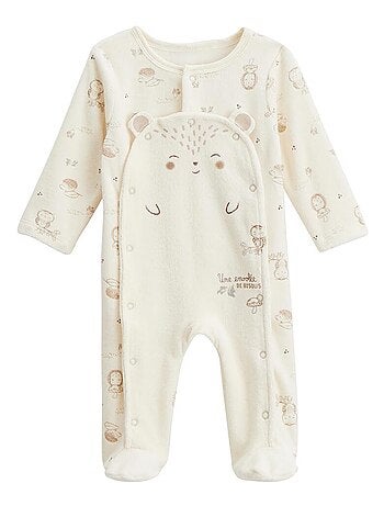 Pyjama bébé en velours ouverture pont Envolée de bisous