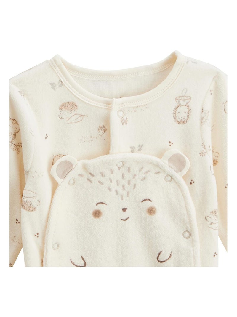 Pyjama bébé en velours ouverture pont Envolée de bisous Beige - Kiabi