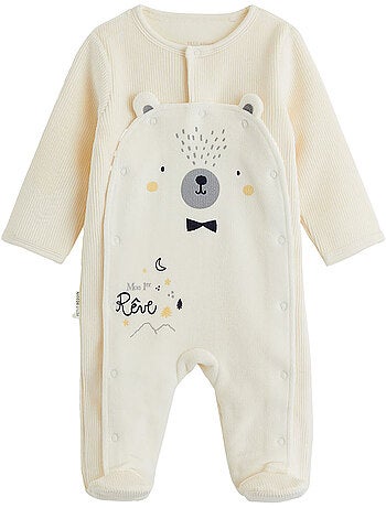 Pyjama bébé en velours ouverture pont flocon