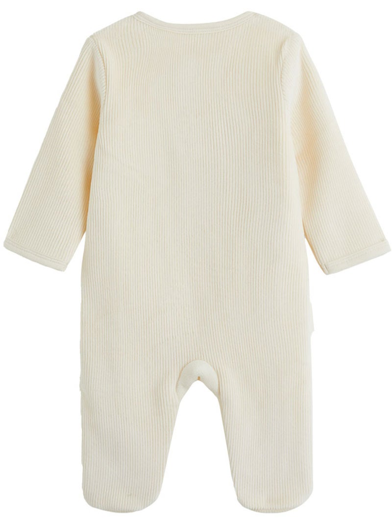 Pyjama bébé en velours ouverture pont flocon Ecru - Kiabi