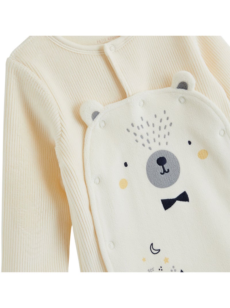 Pyjama bébé en velours ouverture pont flocon Ecru - Kiabi
