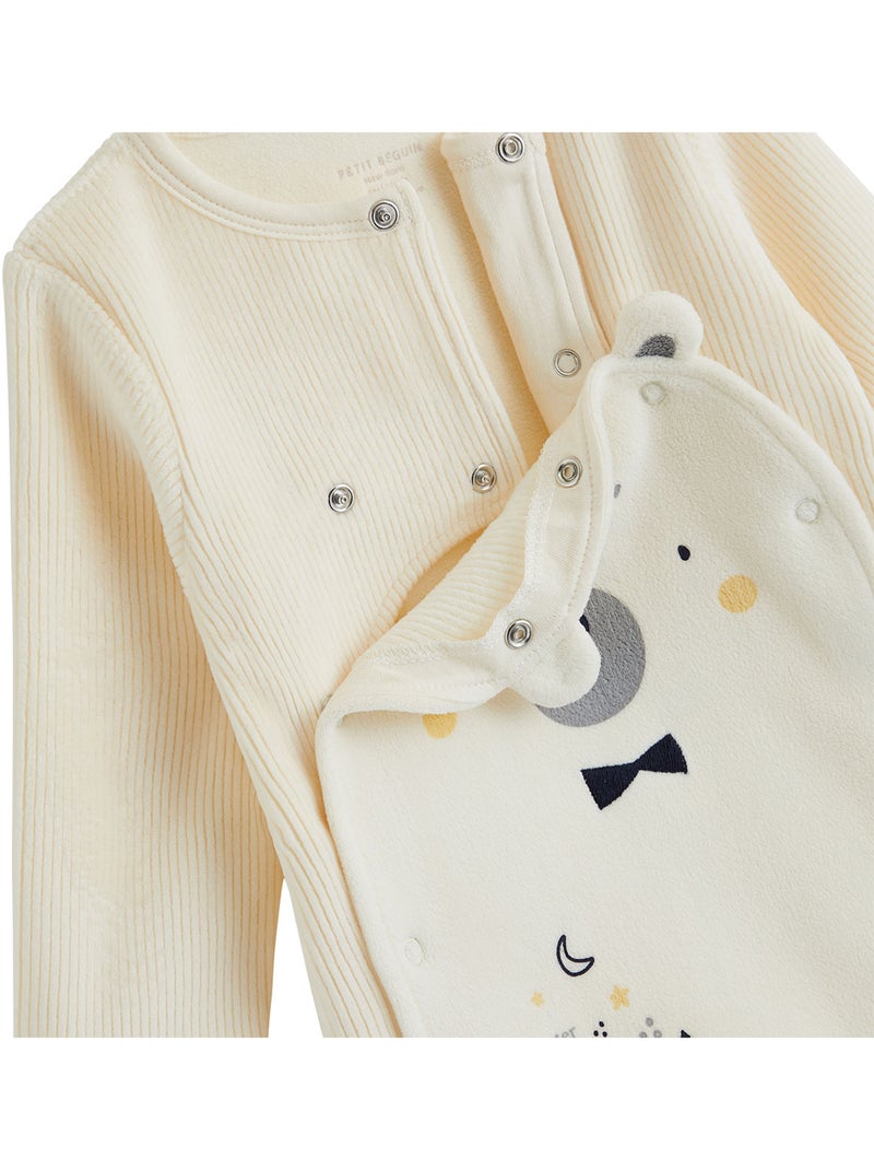 Pyjama bébé en velours ouverture pont flocon Ecru - Kiabi