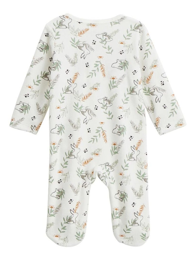 Pyjama bébé en velours ouverture pont Frimousse Ecru - Kiabi