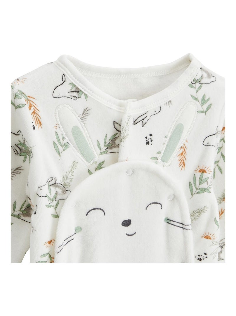 Pyjama bébé en velours ouverture pont Frimousse Ecru - Kiabi