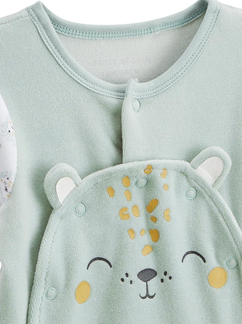 Pyjama bébé en velours ouverture pont Kenya Vert - Kiabi