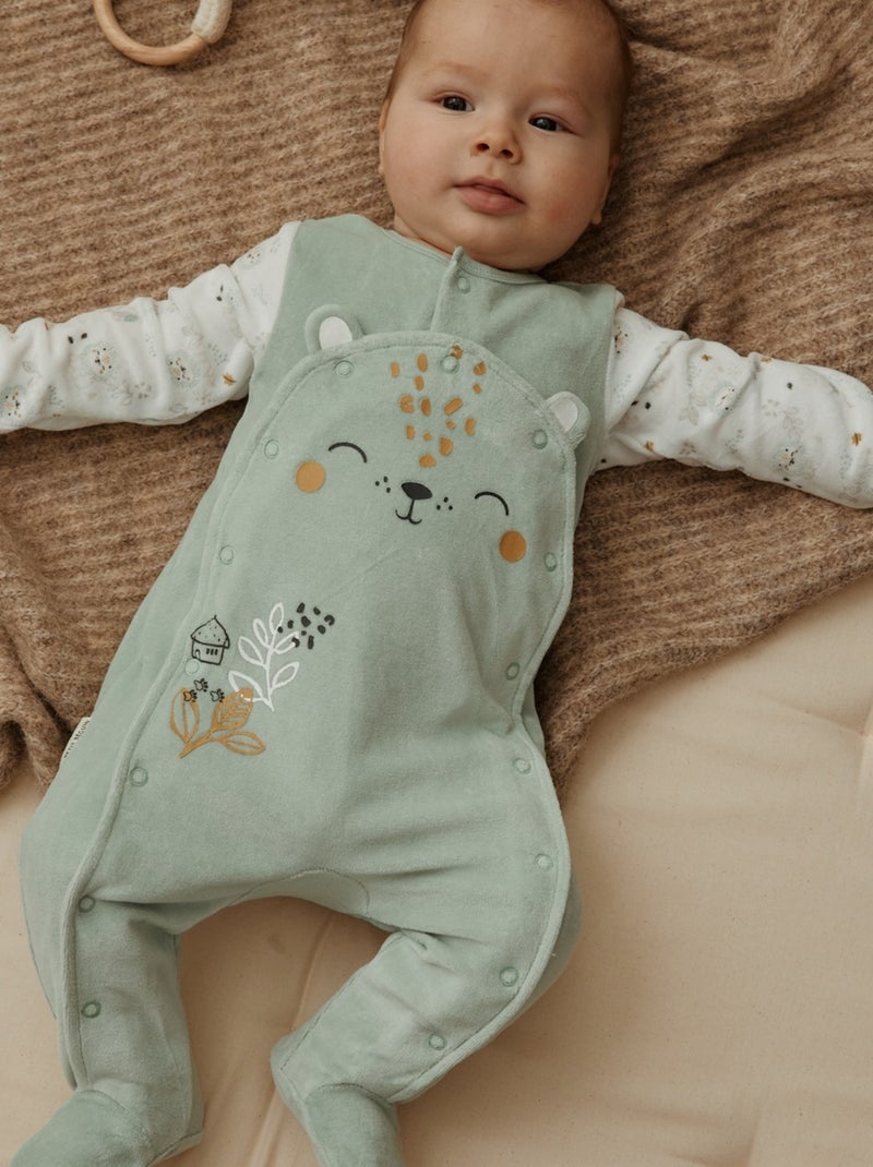 Pyjama bébé en velours ouverture pont Kenya Vert - Kiabi