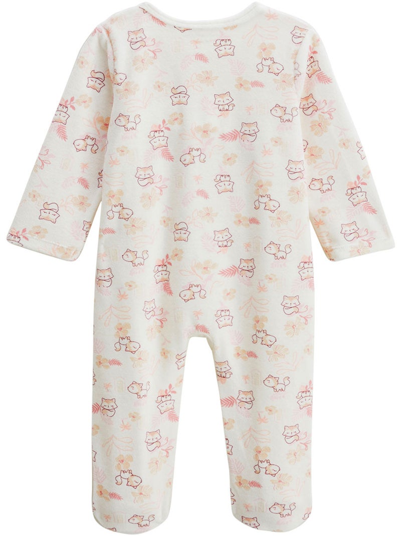 Pyjama bébé en velours ouverture pont Louison Ecru - Kiabi