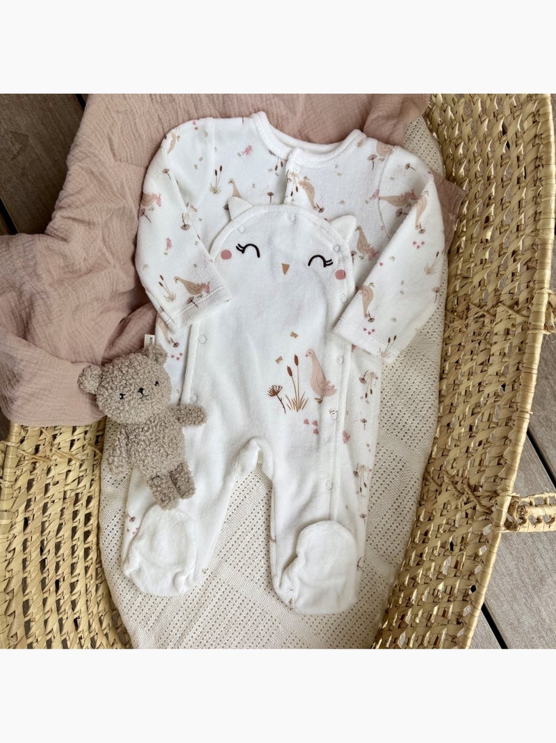 Pyjama bébé en velours ouverture pont margot Ecru - Kiabi