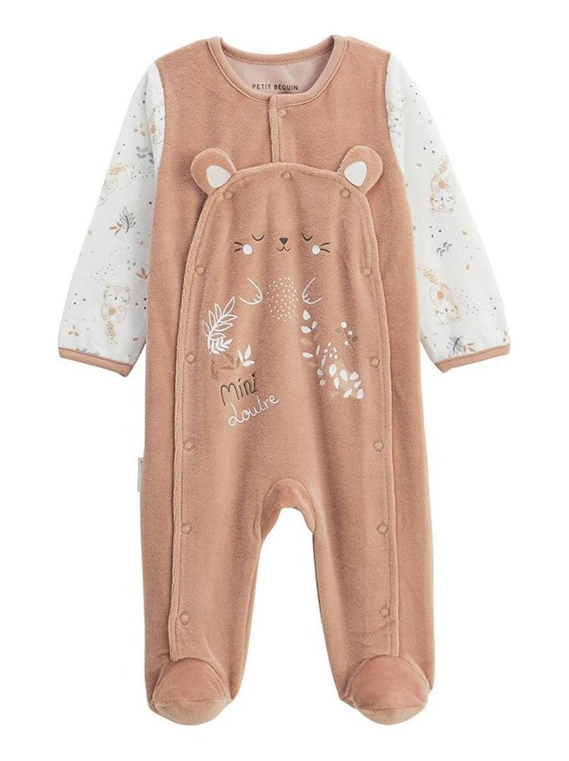 Pyjama bébé en velours ouverture pont Mini Loutre Beige - Kiabi