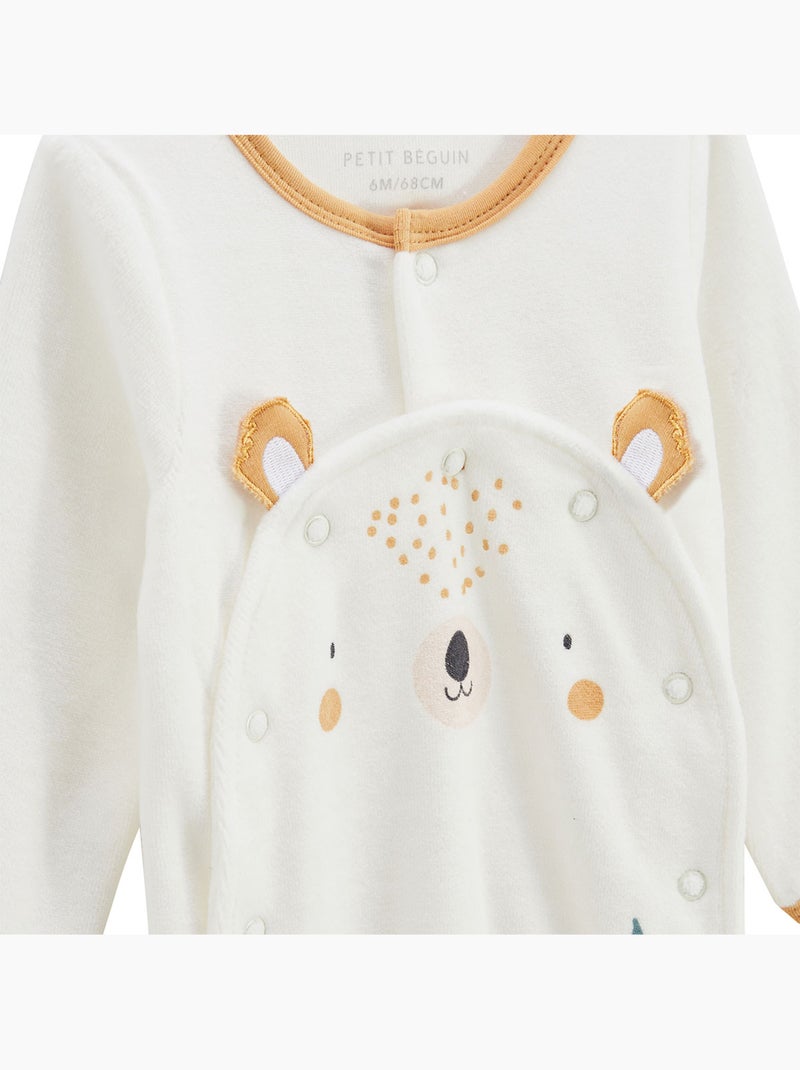 Pyjama bébé en velours ouverture pont Mini Rêve Ecru - Kiabi