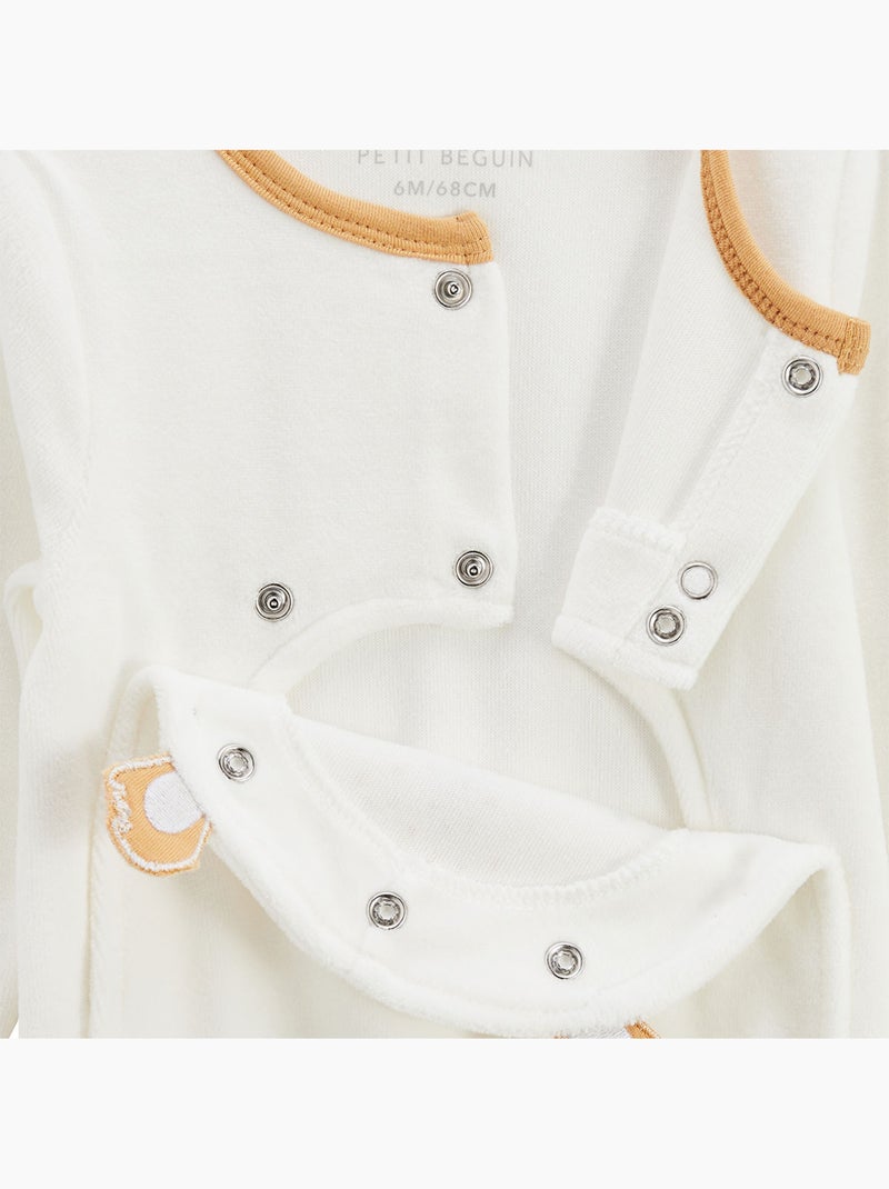 Pyjama bébé en velours ouverture pont Mini Rêve Ecru - Kiabi