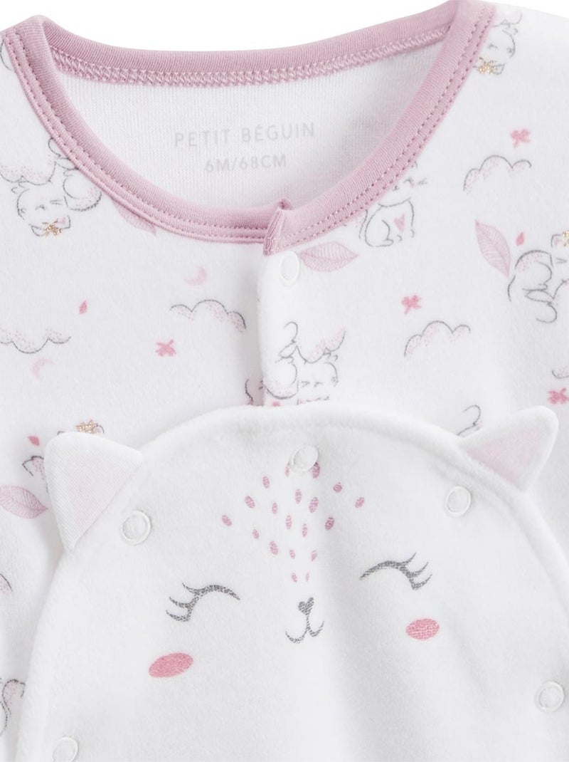 Pyjama bébé en velours ouverture pont Miss Chatchatchat Ecru - Kiabi