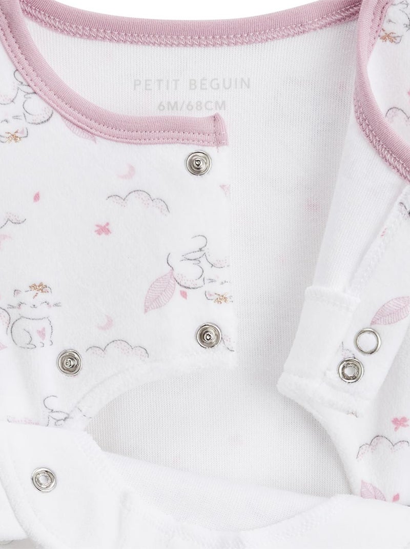 Pyjama bébé en velours ouverture pont Miss Chatchatchat Ecru - Kiabi
