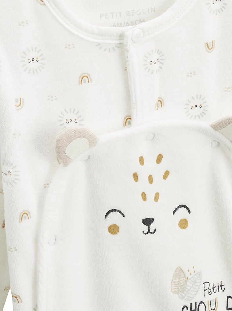 Pyjama bébé en velours ouverture pont Mon Petit Chou du Pérou Ecru - Kiabi