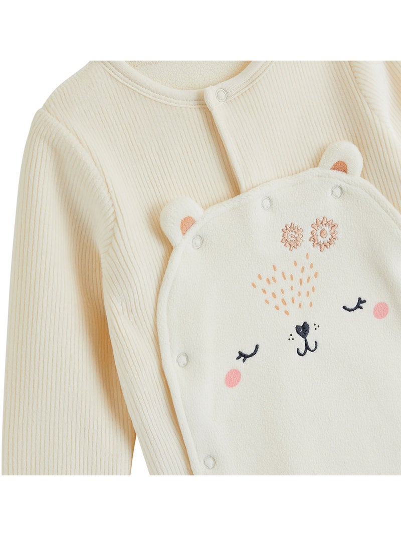 Pyjama bébé en velours ouverture pont neige Ecru - Kiabi