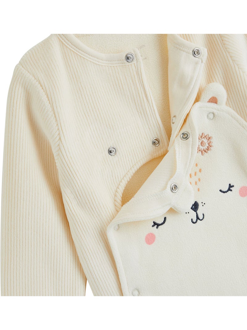 Pyjama bébé en velours ouverture pont neige Ecru - Kiabi
