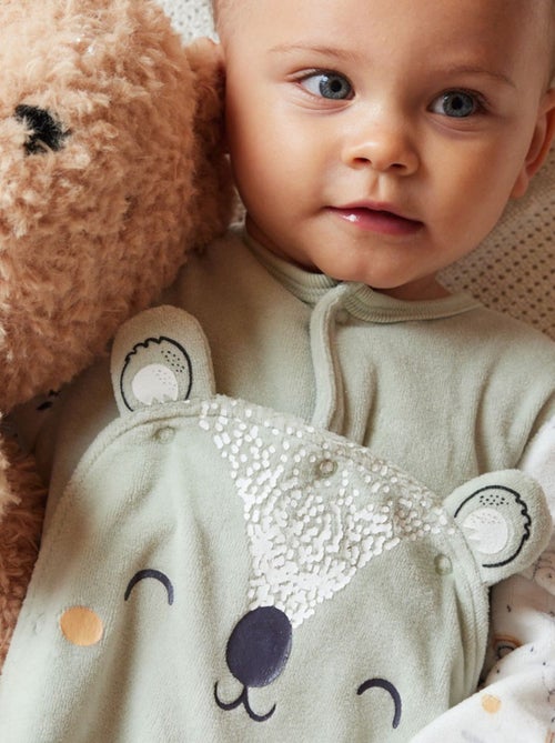 Pyjama bébé en velours ouverture pont Nuage - Kiabi