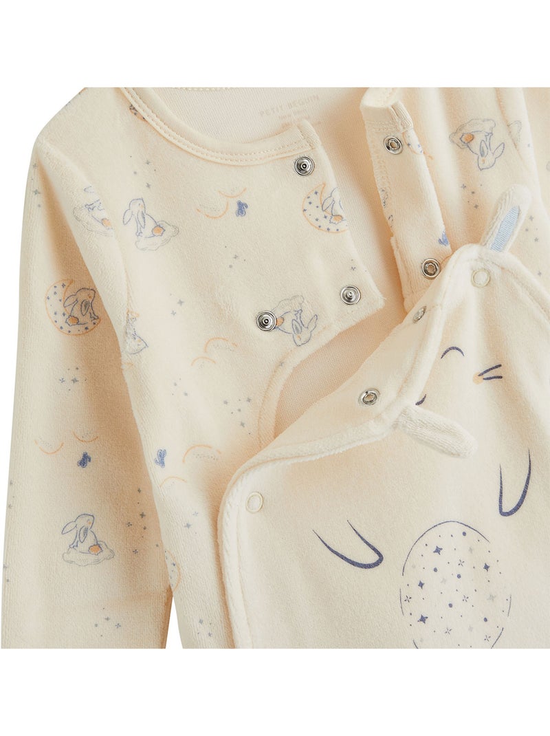 Pyjama bébé en velours ouverture pont voix lactée Ecru - Kiabi