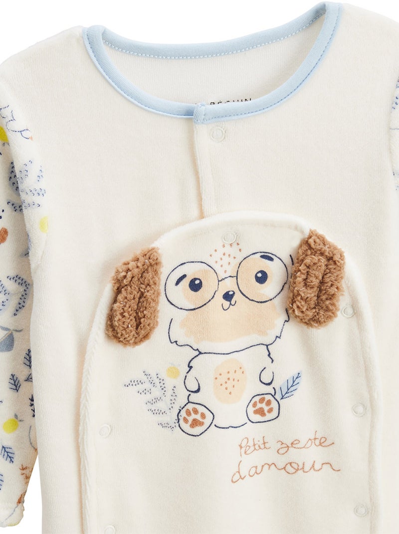 Pyjama bébé en velours ouverture pont Zeste d'amour Ecru - Kiabi