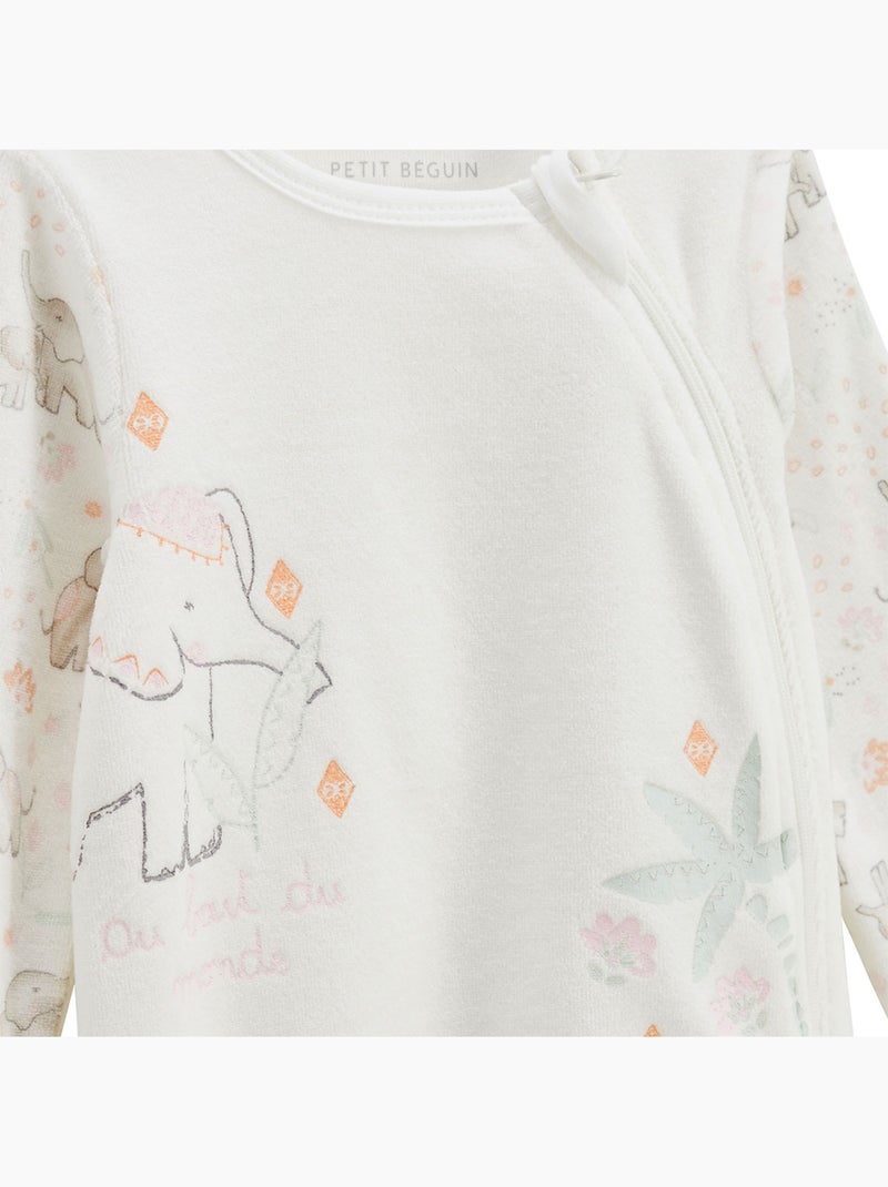 Pyjama bébé en velours ouverture zippée Badian Ecru - Kiabi