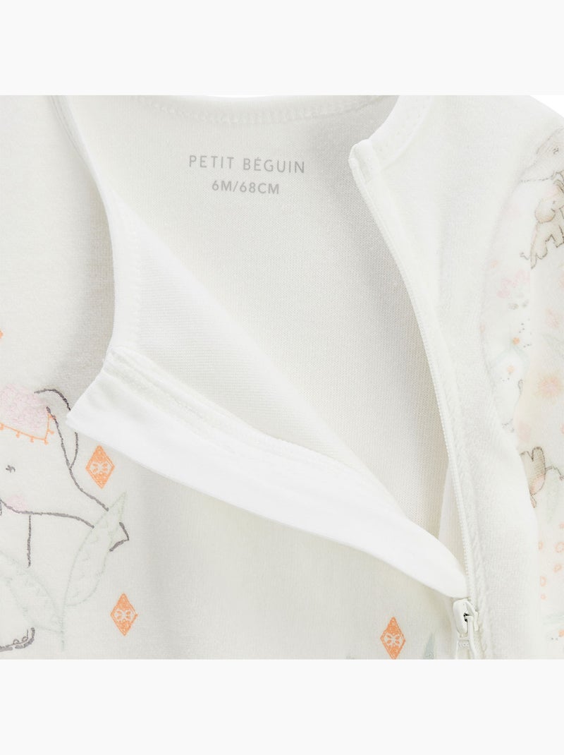 Pyjama bébé en velours ouverture zippée Badian Ecru - Kiabi