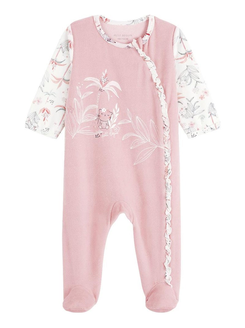 Pyjama bébé en velours ouverture zippée Bahia Rose - Kiabi