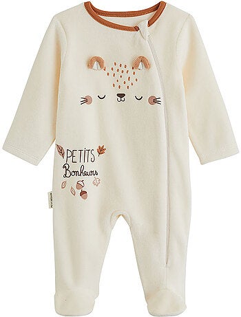 Pyjama bébé en velours ouverture zippée caramel