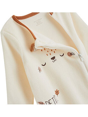 Pyjama bébé en velours ouverture zippée caramel