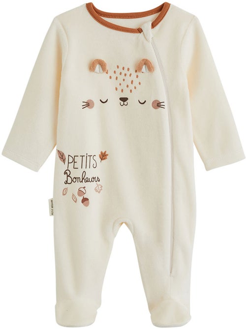 Pyjama bébé en velours ouverture zippée caramel - Kiabi