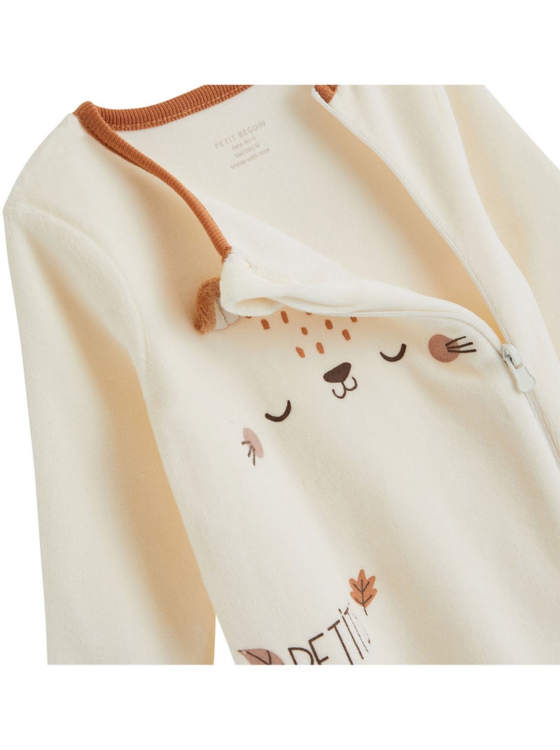 Pyjama bébé en velours ouverture zippée caramel Ecru - Kiabi