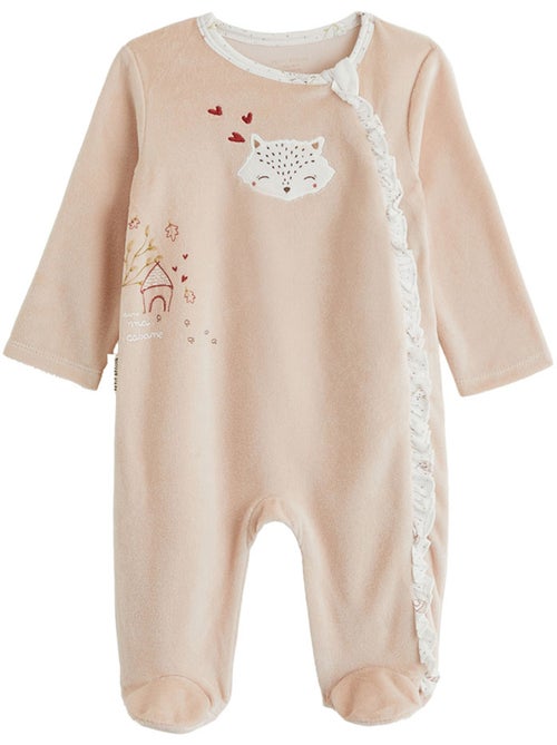 Pyjama bébé en velours ouverture zippée doucette - Kiabi