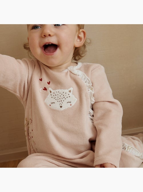 Pyjama bébé en velours ouverture zippée doucette - Kiabi