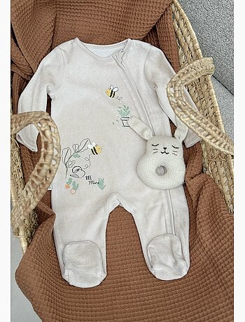 Pyjama bébé en velours ouverture zippée Eden